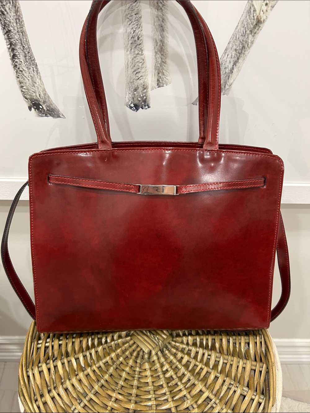 Genuine Leather Wine Structured satchel purchased and made in Italy